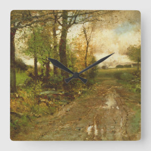 Straße durch das Holz Quadratische Wanduhr