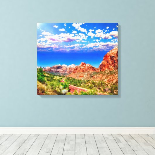 Straße durch den Zion Nationalpark Leinwanddruck (Insitu (Holzboden))