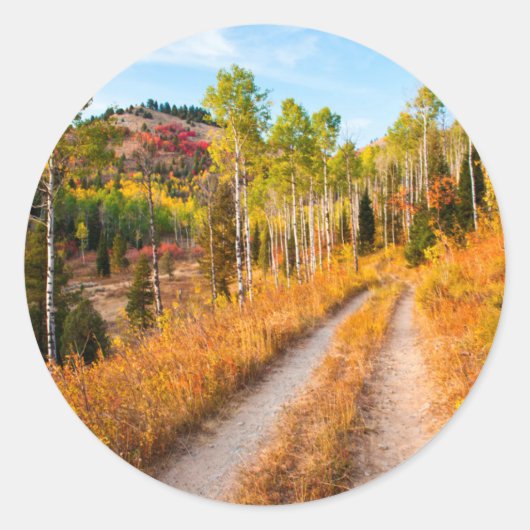 Straße durch Herbstfarben Runder Aufkleber (Vorderseite)