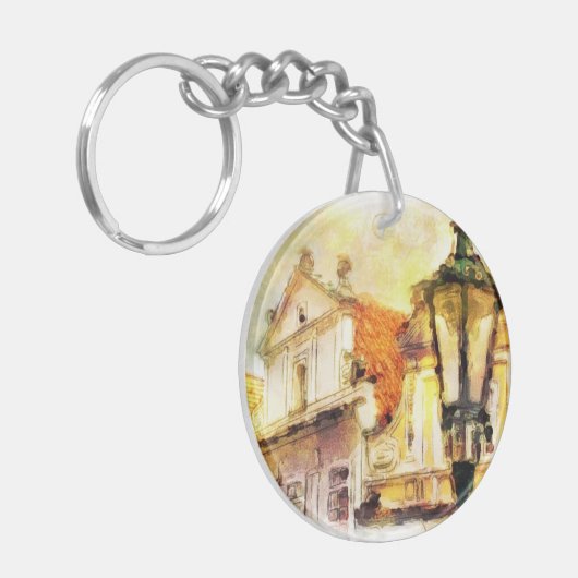 Straße im alten Teil von Prag Schlüsselanhänger (Vorderseite links)