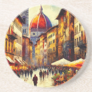 Straße in Florenz, Italien mit Duomo-Gemälde Getränkeuntersetzer