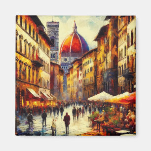 Straße in Florenz, Italien mit Duomo-Gemälde Magnet