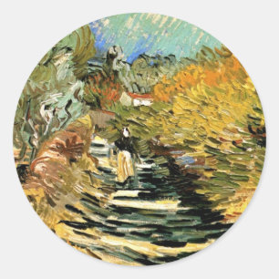 Straße in Saint-Rémy mit Figur von Vincent van Gog Runder Aufkleber