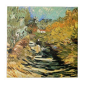 Straße in St Remy mit Abbildung von Vincent van Go Fliese (Vorderseite)