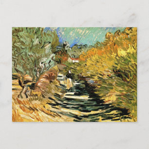 Straße in St. Remy mit Figur von Vincent van Gogh Postkarte