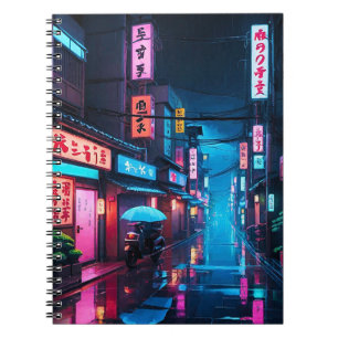 Straße in Tokio bei Nacht LoFi Kunst  Notizblock
