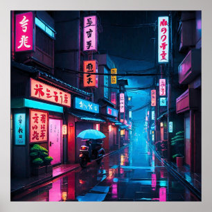 Straße in Tokio bei Nacht LoFi Kunst Poster