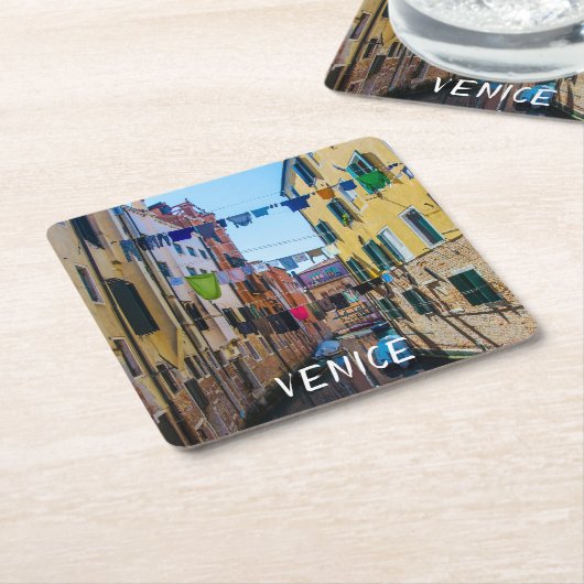 Straße in Venedig mit Wäsche waschen Kleider Itali Rechteckiger Pappuntersetzer (angewinkelt)
