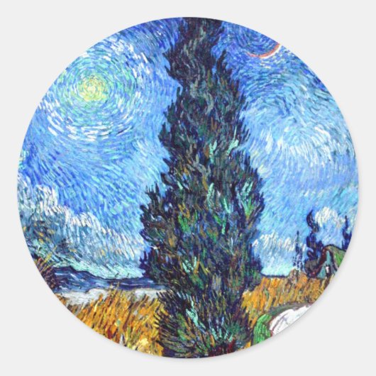 Straße mit Cypress und Star (1890) Van Gogh Art Runder Aufkleber (Vorderseite)