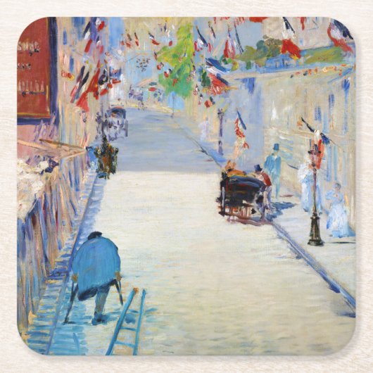 Straße mit französischen Flaggen, Manet Rechteckiger Pappuntersetzer (Vorderseite)