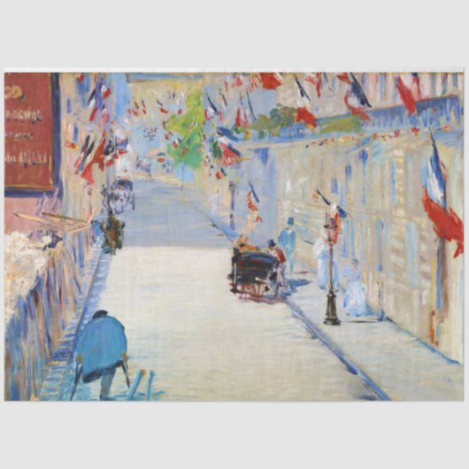 Straße mit französischen Flaggen, Manet Seidenpapier (Vorderseite)