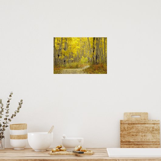 Straße mit Herbstfarben und -aspeln in Kebler 2 Poster (Küche)