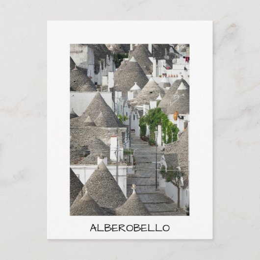 Straße mit Trulli Häusern in Alberobello, Puglia Postkarte (Vorderseite)