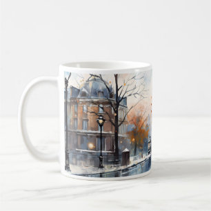 Straße morgens in der Wintersaison Kaffeetasse