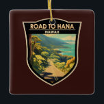 Straße nach Hana Maui Hawaii Vintag Keramikornament<br><div class="desc">Der Weg nach Hana im Vektorgrafik-Stil. Der Hana Highway ist ein 10 km langer Abschnitt der Hawaii Routes 36 und 360,  der Kahului mit der Stadt Hana im Osten Mauis verbindet.</div>