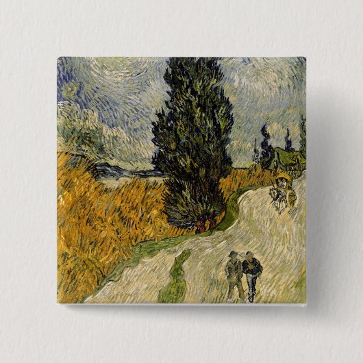 Straße Vincent van Goghs | mit Zypressen, 1890 Button (Vorderseite)