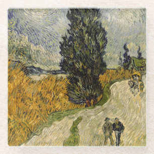 Straße Vincent van Goghs mit Zypressen, 1890 Glasuntersetzer