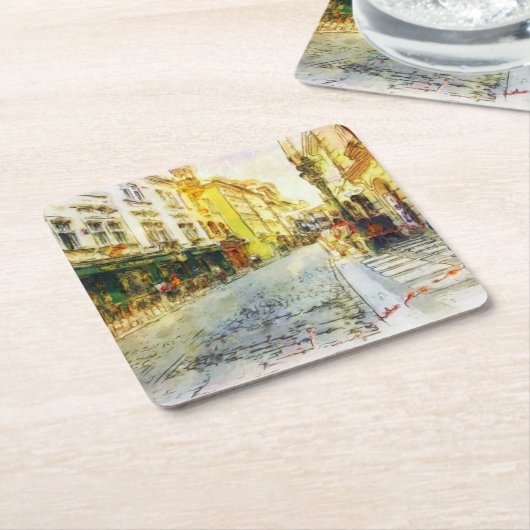 Straßen alten Prag-Aquarells Rechteckiger Pappuntersetzer (angewinkelt)