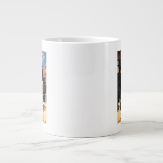 Straßen-Ansicht mit Paar-u. Turm-Uhr-Schiene Jumbo-Tasse (Vorderseite)