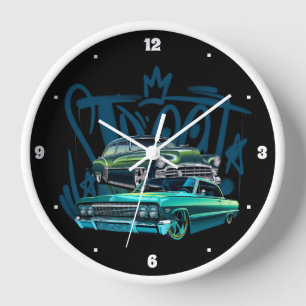 Straßen-Fünfziger-Sechziger-Jahre-Vintage-Autos Sc Uhr