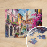 Straßen Italiens Moderne Abstrakte Kunst Puzzle<br><div class="desc">Ein modernes, abstraktes Bild, das durch die lebendige Schönheit einer italienischen Straßenszene inspiriert wird. Es zeigt farbenfrohe Architektur und üppige Blume. Die kühnen, dynamischen Pinselstriche und die markanten Farbtöne Terrakotta, Rosa und Gold verleihen dem lebendigen Ambiente Italiens ein neues Leben. Die Kombination aus lebendigen Farben und abstrakten Formen vereint den...</div>