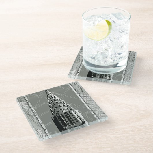 Straßen New Yorks mit dem Empire State Gebäude Glasuntersetzer (Schrägansicht)