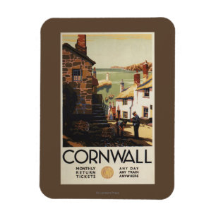 Straßen-Szene mit zwei Männern, die Eisenbahn Magnet