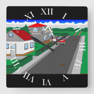 Straßen und Hausbau Quadratische Wanduhr