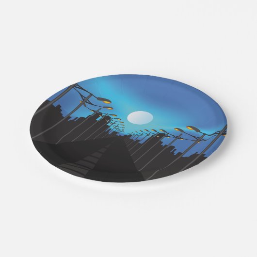 Straßen und Mond Pappteller (Schrägansicht)