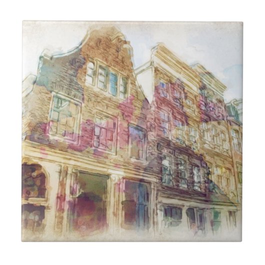 Straßen von altem Amsterdam Fliese (Vorderseite)