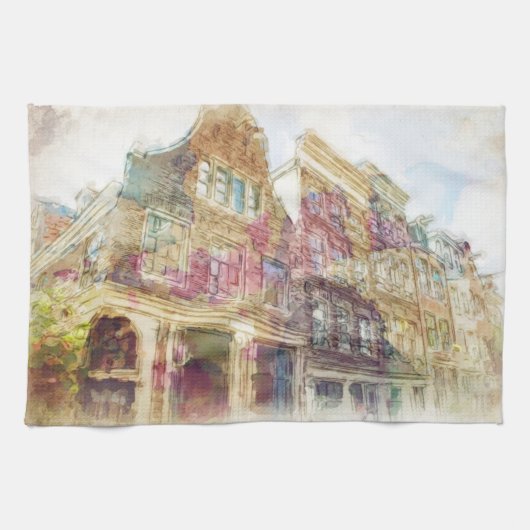 Straßen von altem Amsterdam Geschirrtuch (Horizontal)