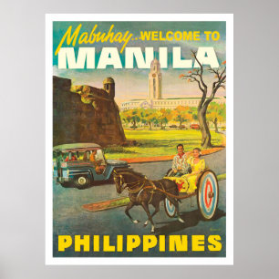 Straßen von Manila, Philippinen, Vintage-Reise Poster