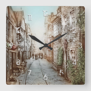 Straßen von Paris, Frankreich - Pastoral Vintag A Quadratische Wanduhr