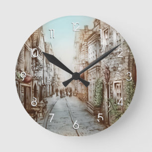 Straßen von Paris, Frankreich - Pastorale Vintage- Runde Wanduhr