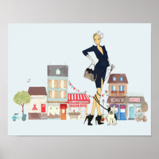 Straßen von Paris - Shopping und Hundeschlittwande Poster