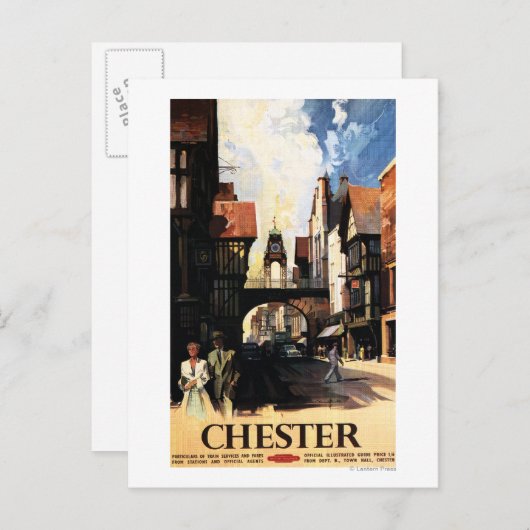 Straßenansicht mit Bus- und Tower-Uhr-Rail Postkarte (Vorne/Hinten)