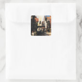 Straßenansicht mit Bus- und Tower-Uhr-Rail Quadratischer Aufkleber (Tasche)