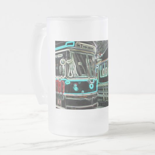 Straßenbahn bei Eisenbahn stn Große Mattierte Tass Mattglas Bierglas (Vorderseite Links)