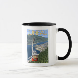 Straßenbahn über Juneau, Alaska Vintage Reiseplaka Tasse