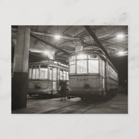 Straßenbahnen am Terminal, 1943 Postkarte (Vorderseite)
