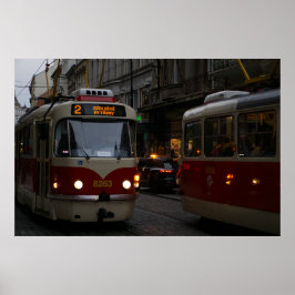 Straßenbahnen in Prag: Dämmerung auf den Cobblesto Poster