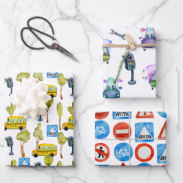 Straßenbau Lights School Bus Geschenkpapier Set