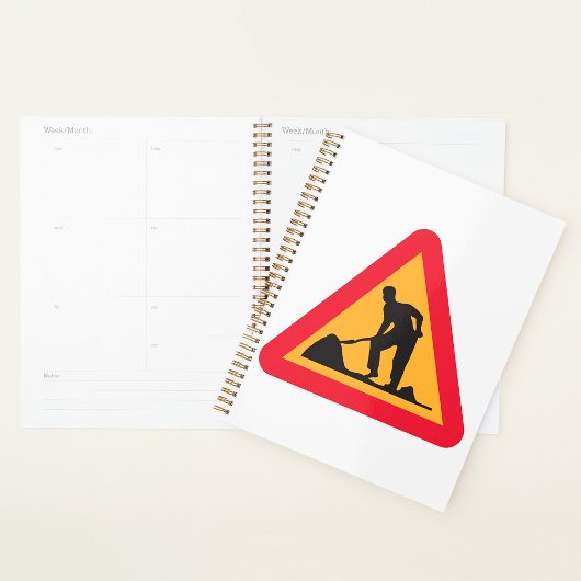 Straßenbauarbeiten vor Schilderbauzone - Warnung Planer