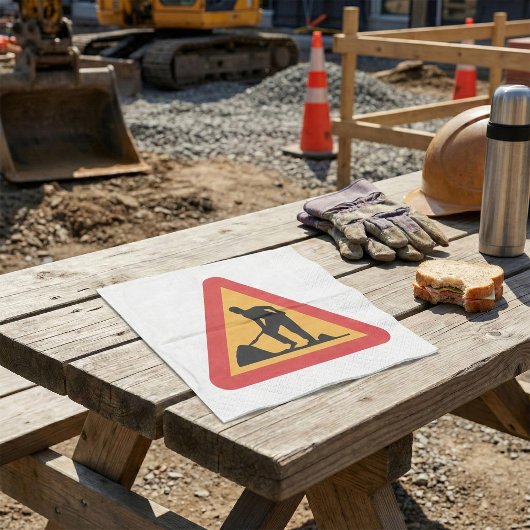 Straßenbauarbeiten vor Schilderbauzone - Warnung Serviette