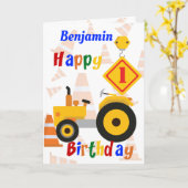 Straßenbaufahrzeug 1. Geburtstag Karte (Gelbe Blume)