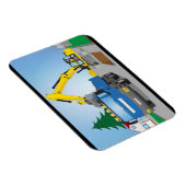 Straßenbaustelle mit blauem LKW und gelben Bagger Magnet (Rechte Seite)
