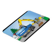 Straßenbaustelle mit blauem LKW und gelben Bagger Magnet (Linke Seite)