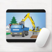 Straßenbaustelle mit blauem LKW und gelben Bagger Mousepad (Mit Mouse)