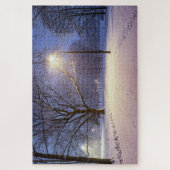 Straßenbeleuchtung und bedeckt mit Schneebäumen Pu Puzzle (Vertikal)