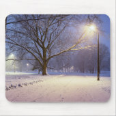Straßenbeleuchtung und Schneebäume Mousepad (Vorne)